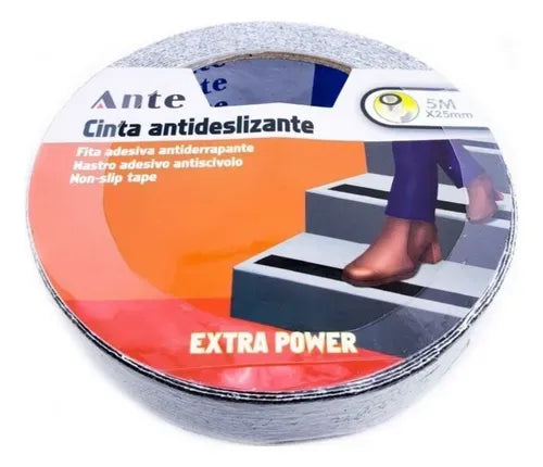 CINTA ANTIDESLIZANTE GRIS 5MT X 25MM ADHESIVA PARA PISO MARCA ANTEferreteria-online-barata