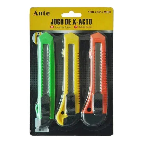 Set Juego De Cuchillo Cartonero- Exacto 3 Pcs 18mm Cutterferreteria-online-barata
